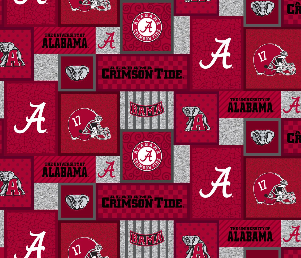 Sykel Enterprises-University of Alabama Fleece Fabric-Alabama Crimson Tide College Patch Fleece Blanket Fabric-Sold by the yard